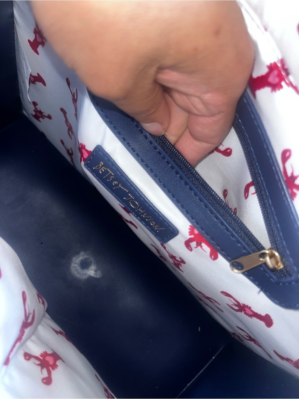 Betsey Johnson Cream Quilted Tote with Black Trim and Red Lobster Charm - Picture 5 of 5